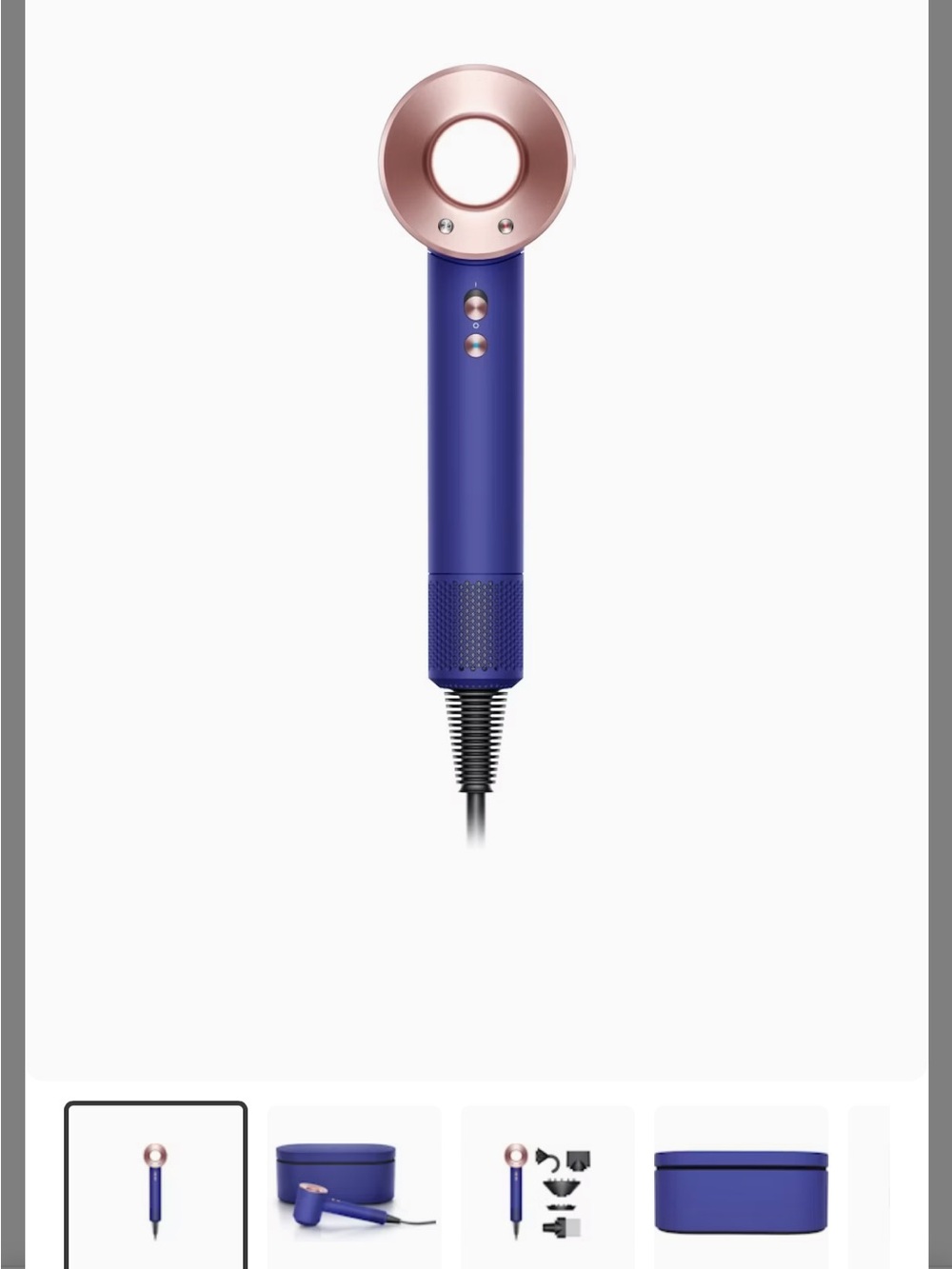 Dyson Hair Dryer in Blue with Rose Gold Ring